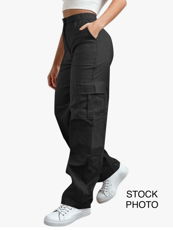Pants - High-Rise Black Wide-Leg Cargo Pants
